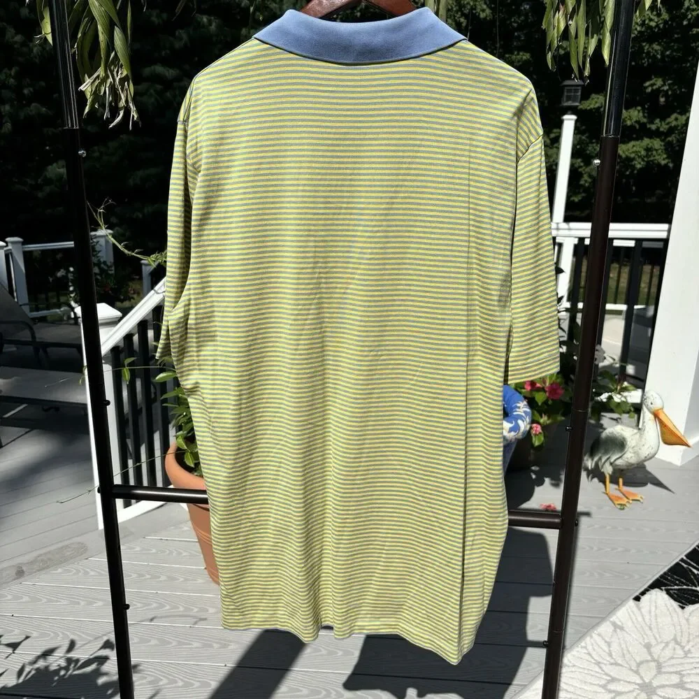 Vintage Polo Ralph Lauren Golf T Shirt Collared Blue Yellow Size L Striped Mens